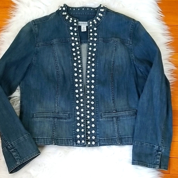 Chico's Platinum Denim Jeans embellished Jacket - Picture 15 of 16